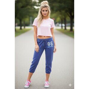 Vintage Y2K Victoria’s Secret PINK Blue Sweats Crop Pants Joggers Capri Sz M